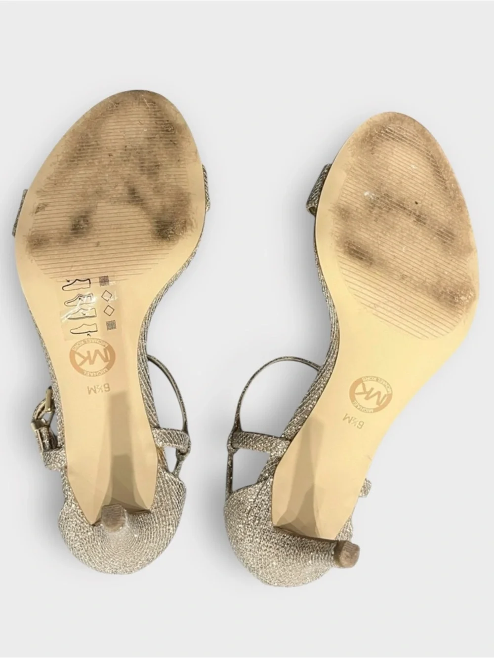 Michael Kors Gold Glitter Sandal Mid Heels Simone Ankle Strap | 6.5 Worn Once